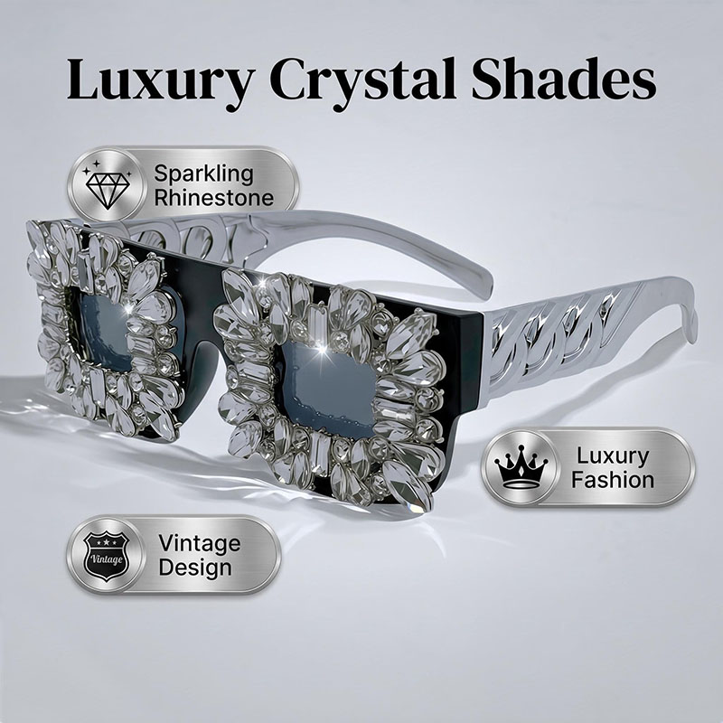 誇張されたキラキラ輝くラインストーンスクエアグラス、女性用高 - Sunglass Retainer Cord のレビューと価格