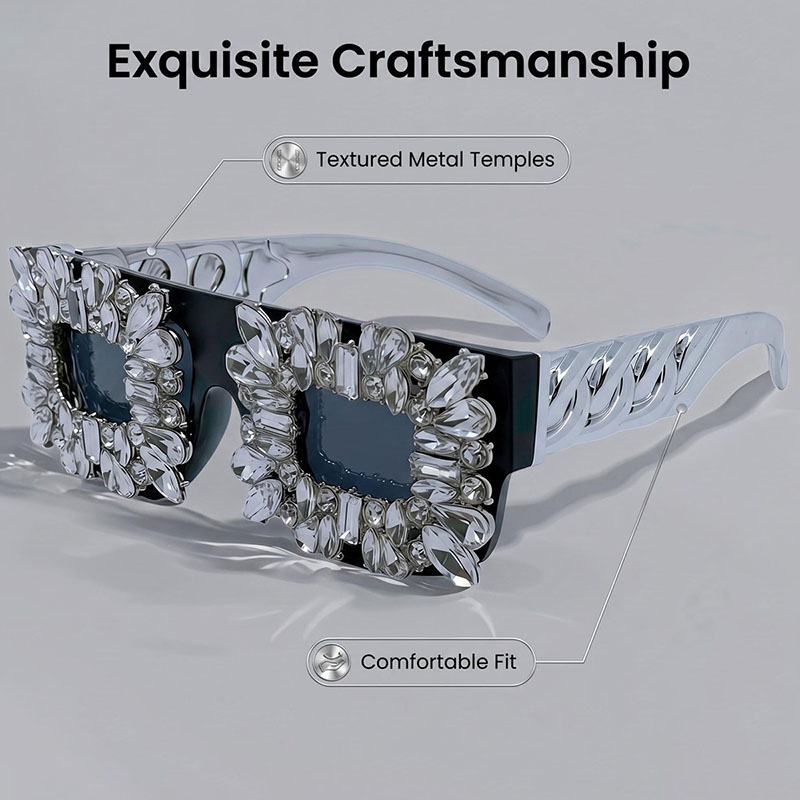 誇張されたキラキラ輝くラインストーンスクエアグラス、女性用高 - Sunglass Retainer Cord のレビューと価格
