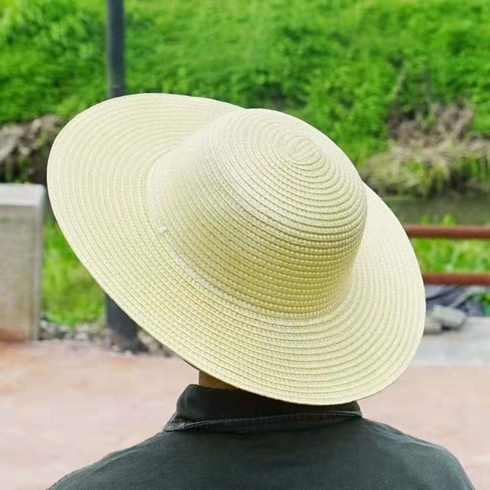 夏用つば広麦わら帽子 風よけロープ付き UVカット ビーチ/ - Bucket Hat Straw のレビューと価格