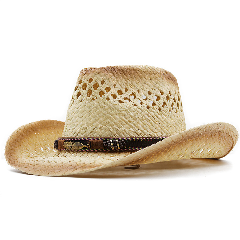 パナマソフト手作りカウボーイ麦わら帽子夏男性女性中空ビーチ帽 - Bucket Hat Straw のレビューと価格