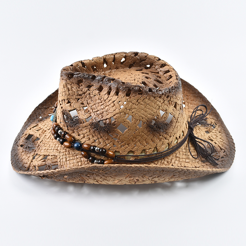 パナマソフト手作りカウボーイ麦わら帽子夏男性女性中空ビーチ帽 - Bucket Hat Straw のレビューと価格