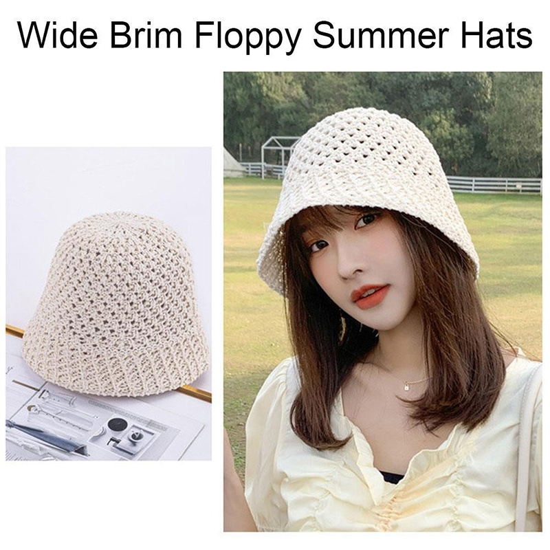 新しい女の子用サンハット、つば広フロッピーサマーハット、女性 - Bucket Hat Straw のレビューと価格