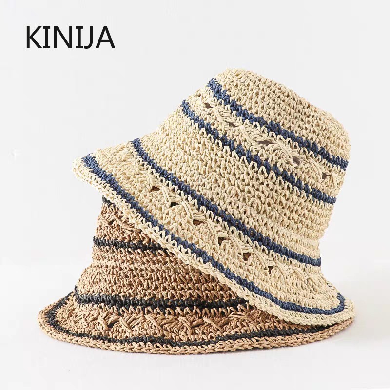 夏の帽子女性わら太陽の帽子折りたたみ太陽の帽子韓国スタイル日 - Bucket Hat Straw のレビューと価格
