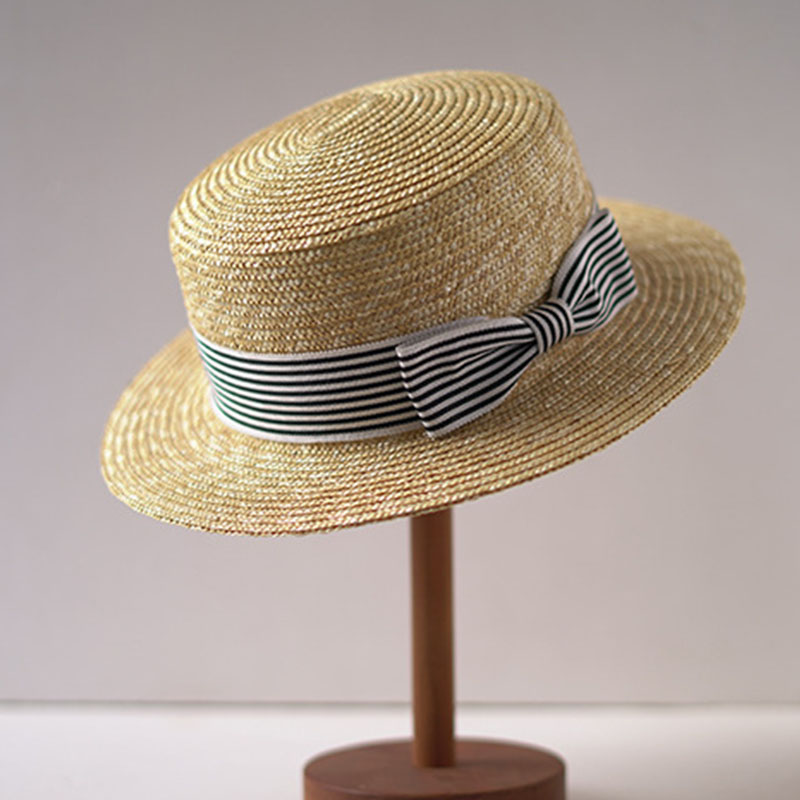 つばの広い自由奔放に生きる帽子,フラットトップ,ストライプリ - Bucket Hat Straw のレビューと価格