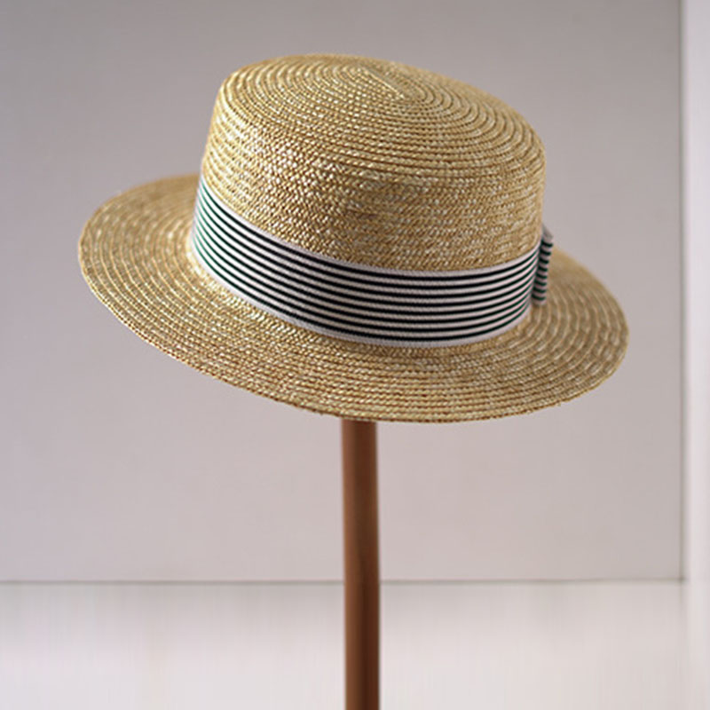 つばの広い自由奔放に生きる帽子,フラットトップ,ストライプリ - Bucket Hat Straw のレビューと価格
